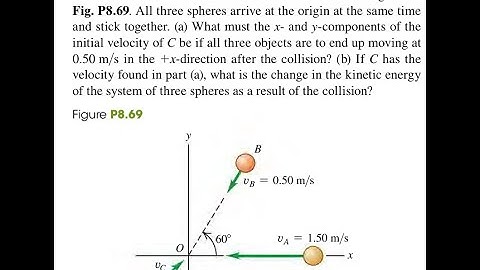 Spheres (mass 0.020 kg), (mass 0.030 kg), and (mass 0.050 kg) are approaching the origin as they sl