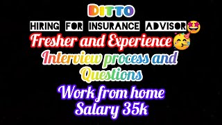Ditto Hiring For Insurance Advisor | Work from Home | #tamil #freshers #workfromhome #shorts