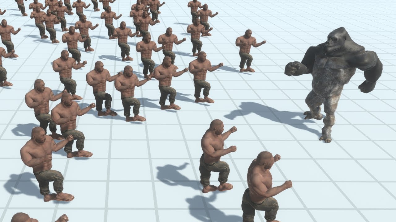 100 Men vs 1 Gorilla ARBS Animal Revolt Battle Simulator