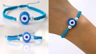 Nazar Boncuklu Makrome Bileklik Yapımı | Macrame Bracelet Evil Eye Protection Bead🧿🧿🧿