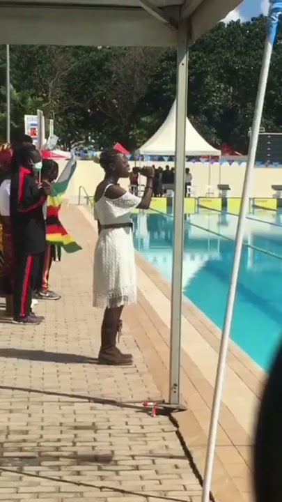 #Tulile Sings #NationalAnthem at Cana Zone Swimming Championship.🇿🇲 Lusaka, Zambia.