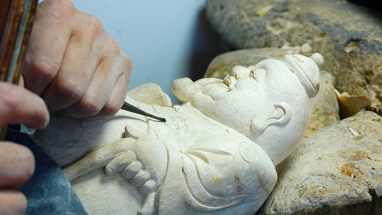 中国古美術 竹根彫 筆筒 ，「一帆風順」時代を経た深い艶のある逸品