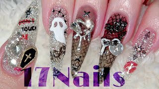 картинка: Маникюр на Хэллоуин с помощью штампа 🎃Длинные гелевые ногти💅