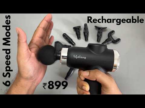 Lifelong Gun Massager for Pain Relief 8 Massage Heads, 6 Speed Modes, Rechargeable, Quiet 20W Motor