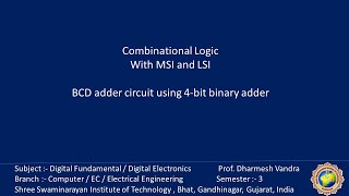 Digital Electronics: Decimal Adder , BCD Adder circuit with 4-bit Full Adder MSI