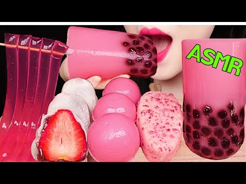 ASMR EDIBLE BUBBLE TEA BOTTLE JELLY, PINK PLANET GUMMY, JELLY NOODLES 핑크 지구젤리, 버블티 젤리 먹방