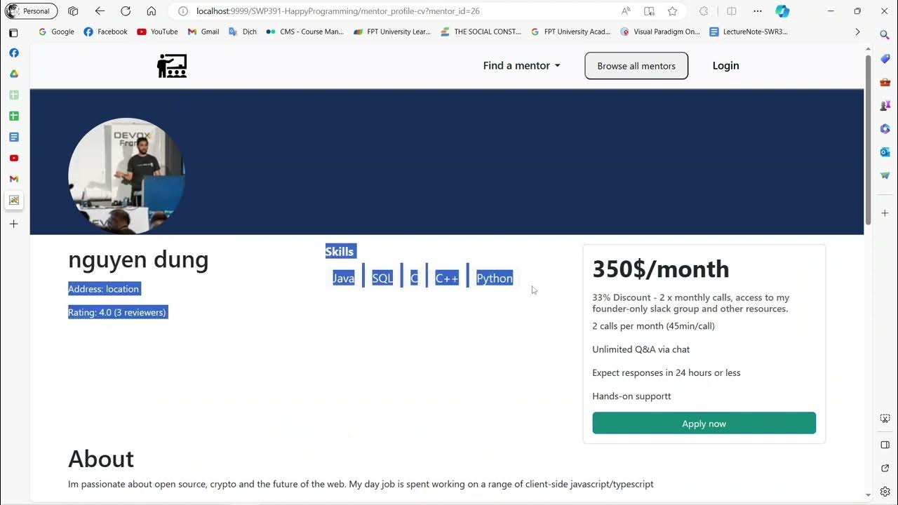 SWP391- Happy Programming- Profile-cv of Mentor - YouTube