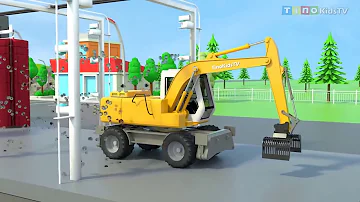 ASMR Excavator Hydraulic Hammer Drill & Clamp Trucks for Kids Fountain Pipe Repair | Babybus
