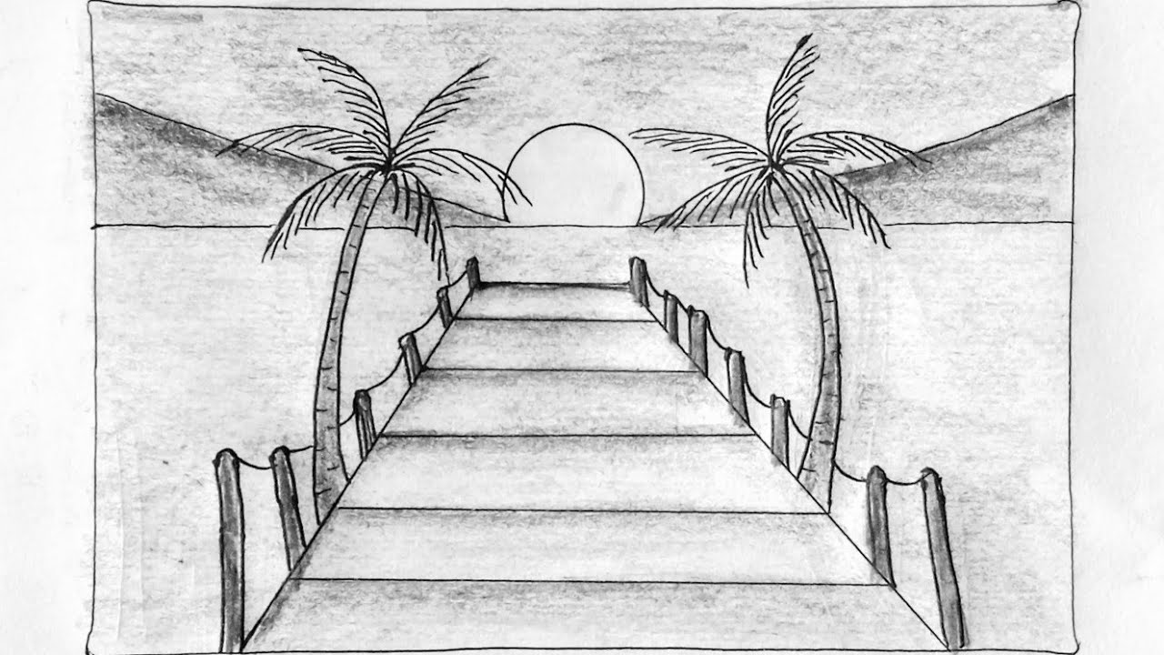 How to Draw Sunset Beach Scenery Step by Step | Easy Drawing for ...
