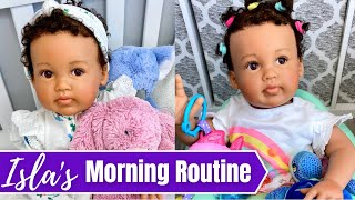 Baby Isla&#39;s Morning Routine: Feeding, Changing, New Hairstyle &amp; Play. Ashton Drake Doll