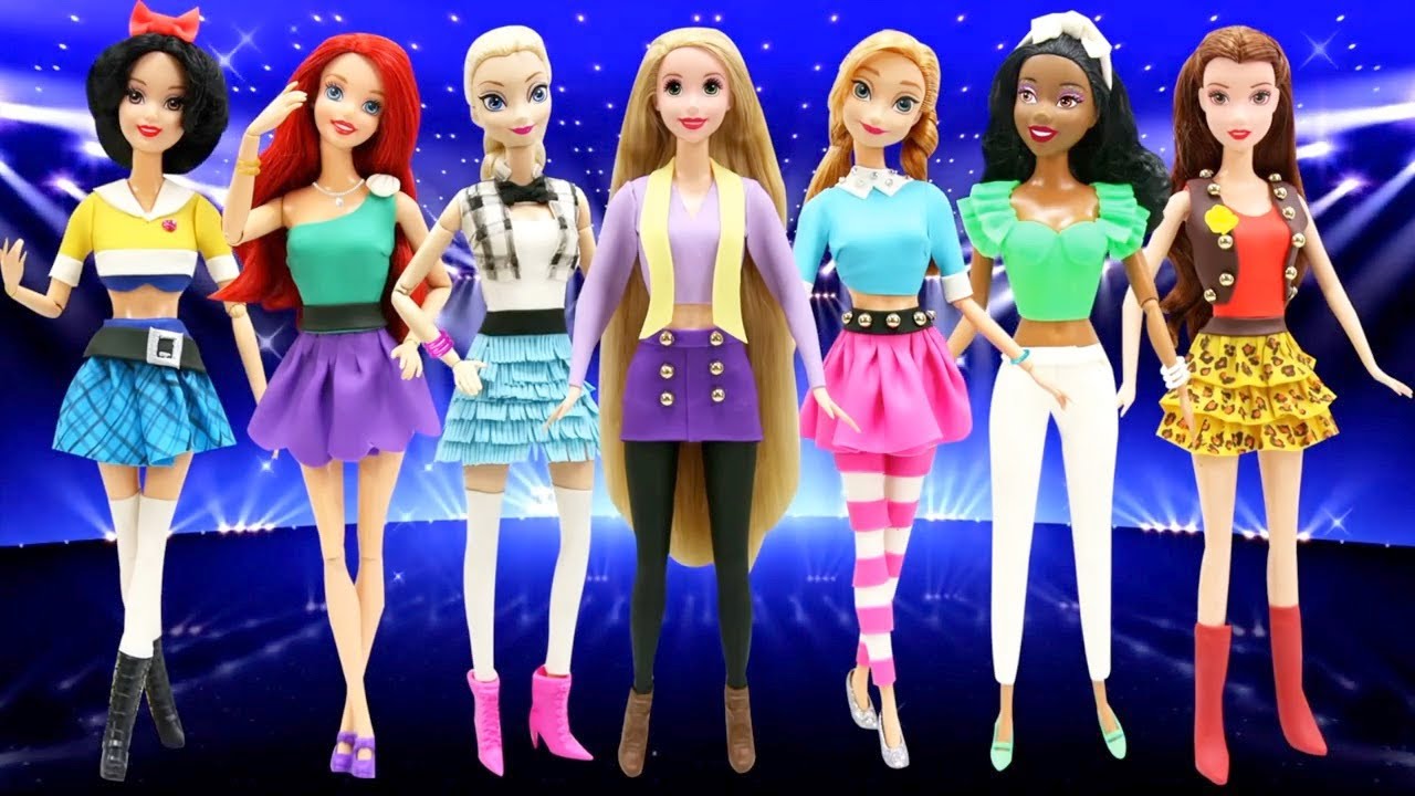 Play Doh Disney Princess Tiana Bell Ariel Rapunzel Snow White Elsa And Anna  Modern Outfits - Youtube