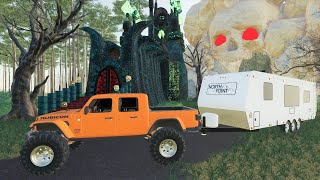 Camper stranded in haunted swamp | Farming Simulator 19 camping and mudding