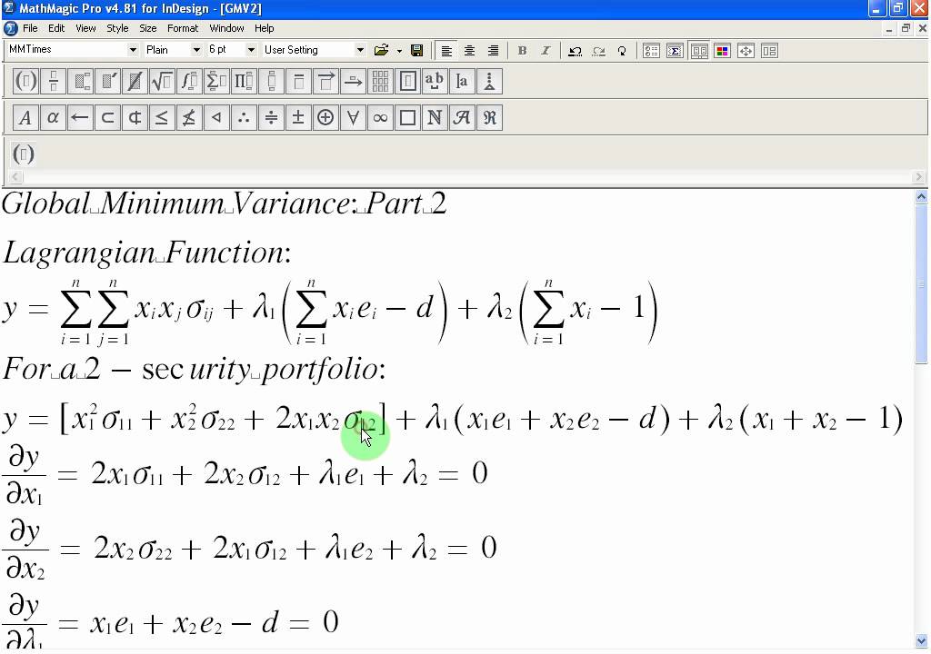 Global Minimum Variance 2 System Of Equations Youtube