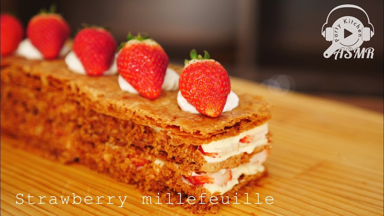 Asmr Nobgm いちごミルフィーユの作り方 Strawberry Mille Feuille 料理レシピはparty Kitchen Youtube