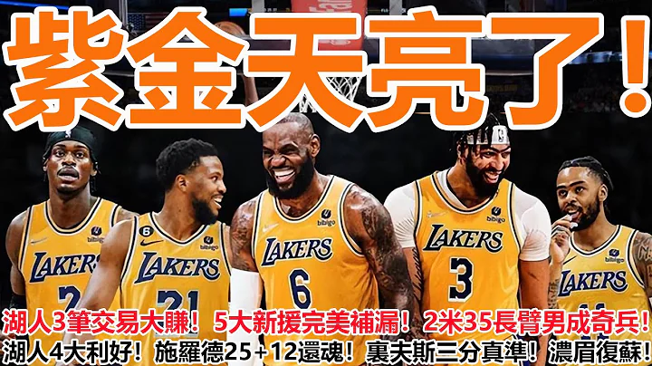 湖人3笔交易大赚！5大新援完美补漏！2米35长臂男成奇兵！4大利好！施罗德25+12还魂！里夫斯三分真准！浓眉复苏！ - 天天要闻