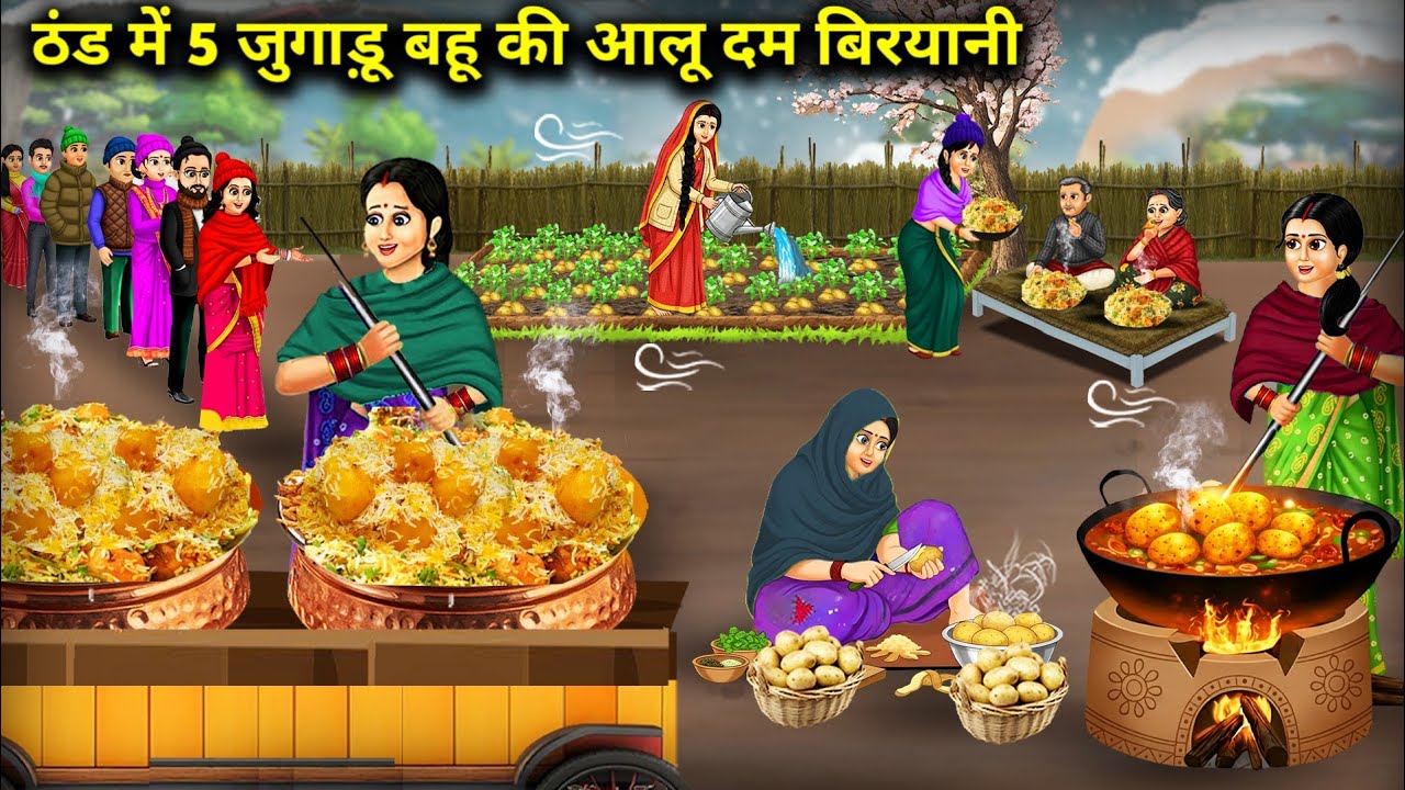 ठंड में 5 जुगाड़ू बहू की आलू दम बिरयानी |5 Jugaadu Bahu's Aloo Dum Biryani in the cold|Cartoon Video