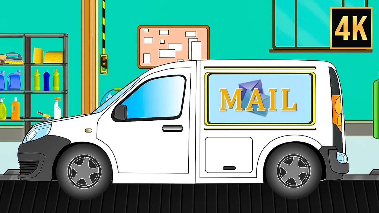 Mail Truck Car Wash, Garage Cartoon Video For Children