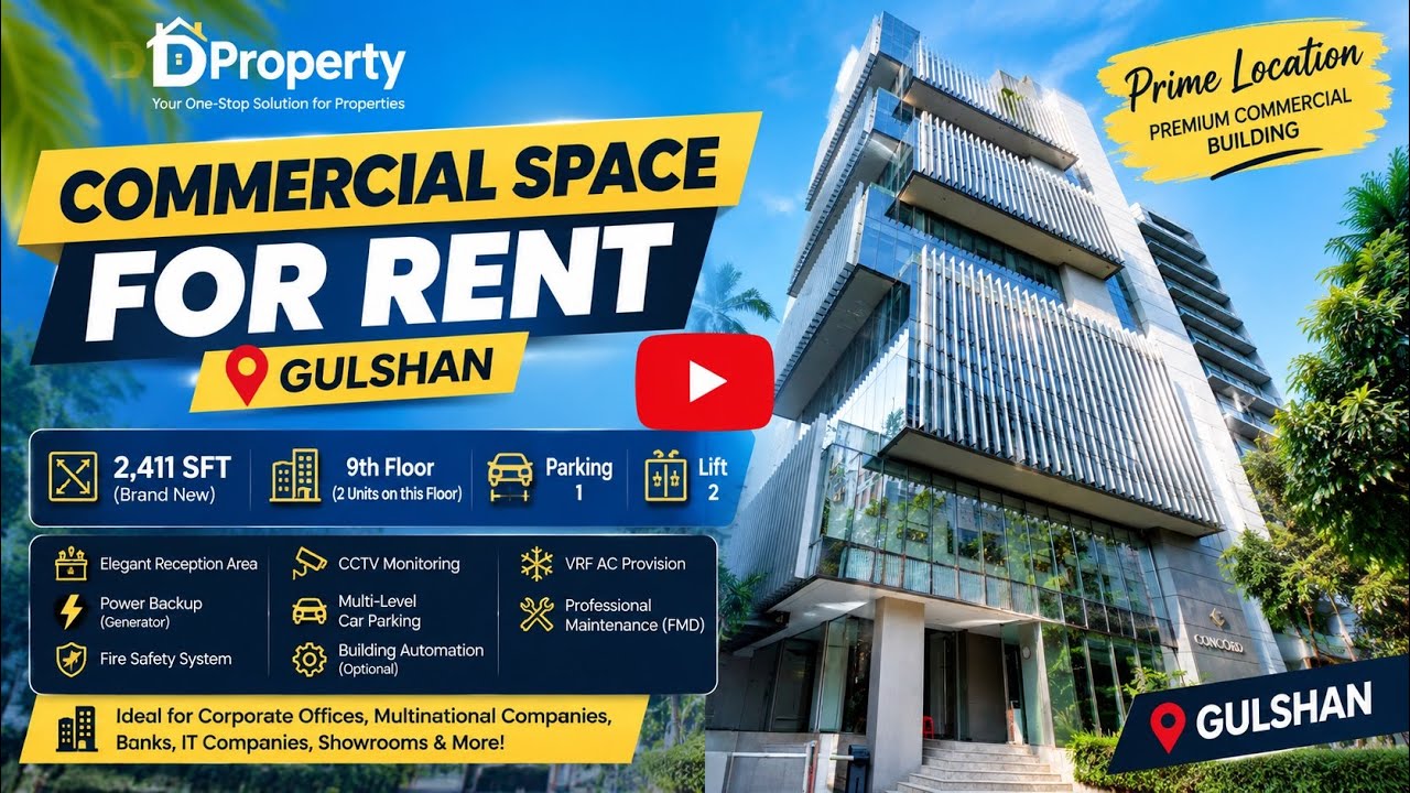 2,411 Square Feet Brand New Commercial Space Rent at 9th Floor