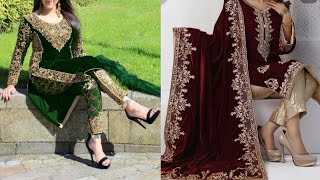 Velvet And Brocade Combination Punjabi Suits Winter Special Brocade And Velvet Suits