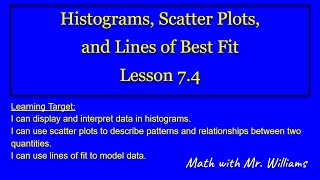 Lesson 7.4 Histograms Scatter Plots and Lines of Best Fit