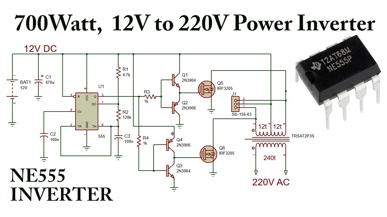 Simple 12V to 220V Inverter using NE555 Timer 700Watt