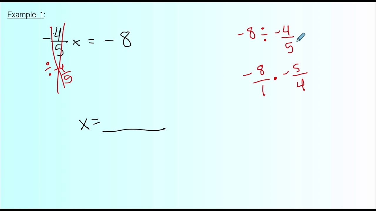 One Step Equations Multiplication, Division with negative fractions and ...