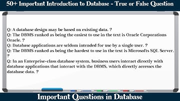 MCQ Questions Introduction to Database - True or False with Answers