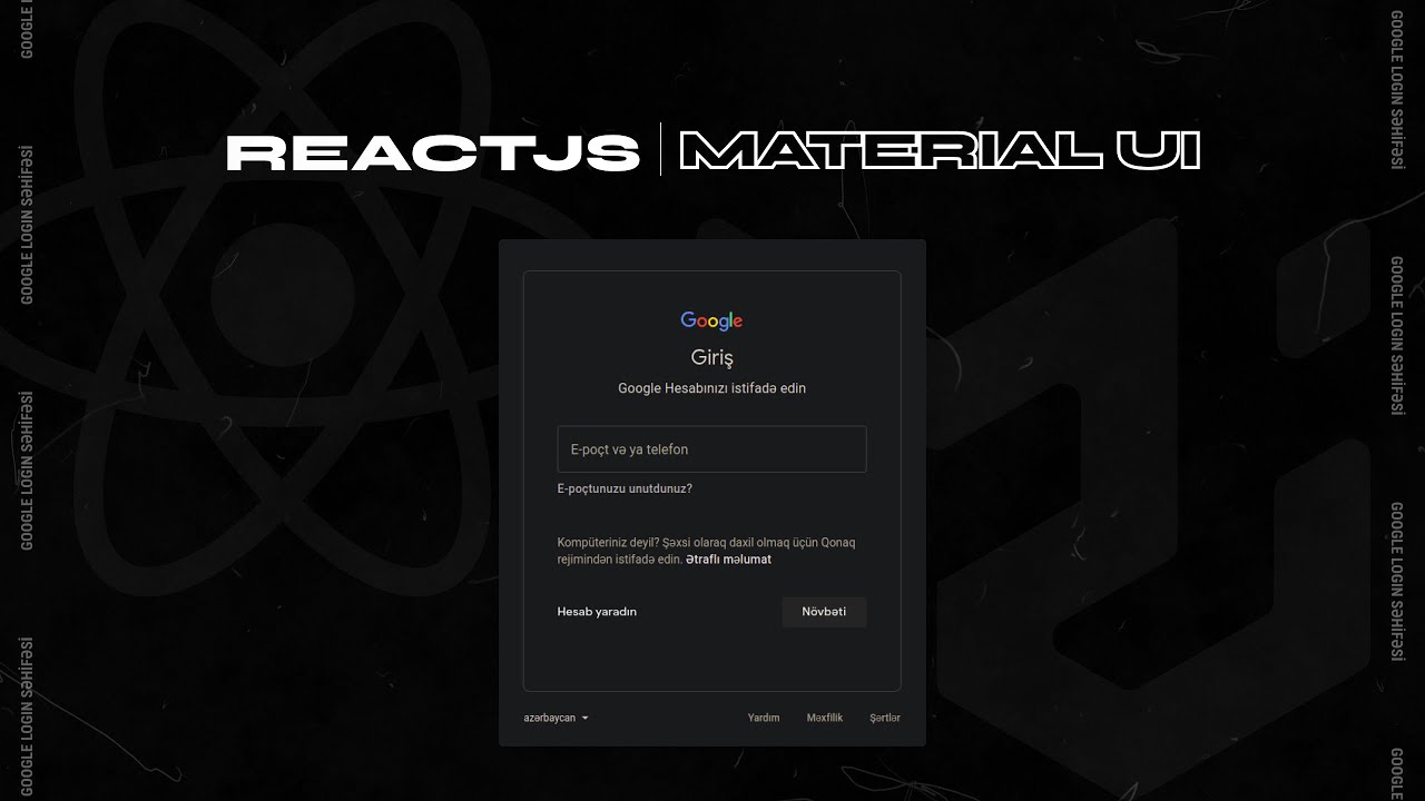 ReactJS və Material UI ilə Google-un login səhifəsini klonlamaq - YouTube
