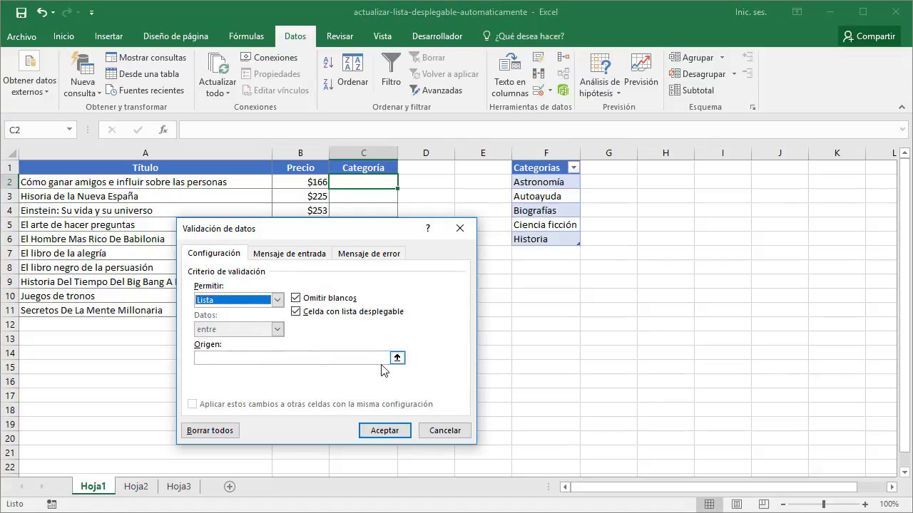 Como hacer listas en excel