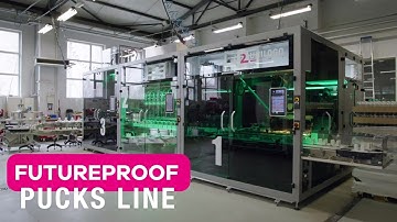 Futureproof - Flexible robotic line with transfer of packaging in pucks