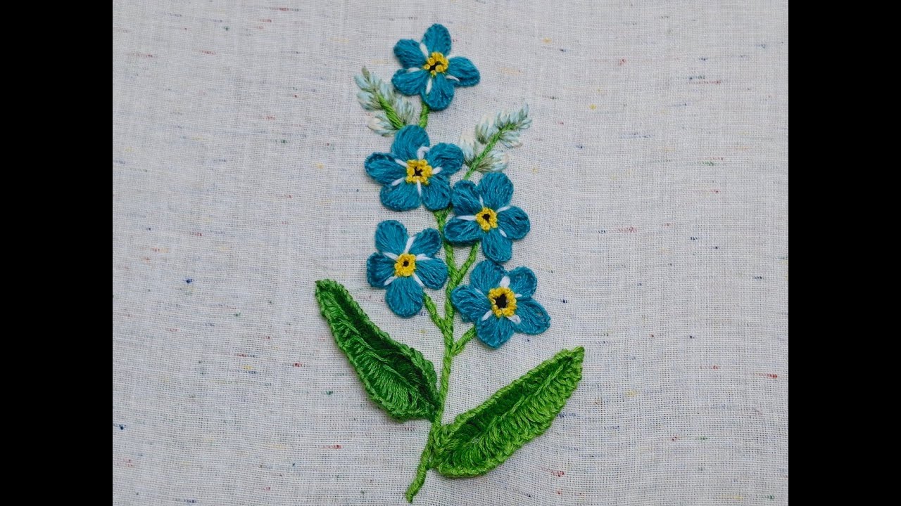 How to embroider Forget Me Not flower - by Stitch and Crochet