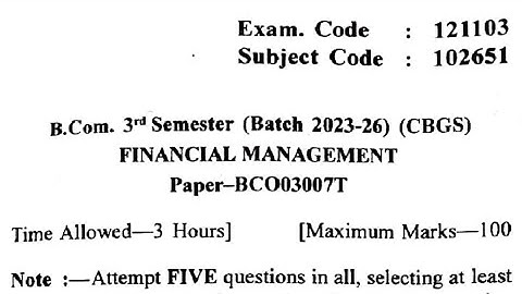 Gndu BCom 3rd Semester Financial Management Question Paper | Financial Management Paper 2024