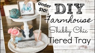 DIY Farmhouse/Shabby Chic Tiered Tray with Dollar Tree Products! Under $10!