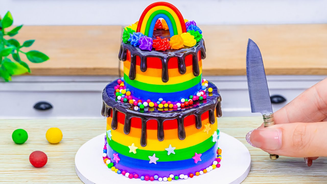 Mini Rainbow Cake Recipe With Chocolate 🌈 Colorful Mini Rainbow Cake ...