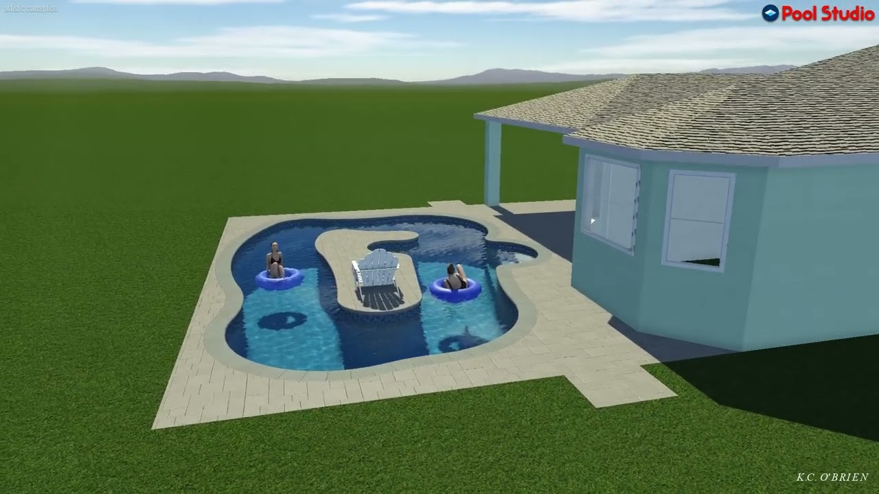 Lazy River Pool with 4 color LED lights, Island Tanning Area