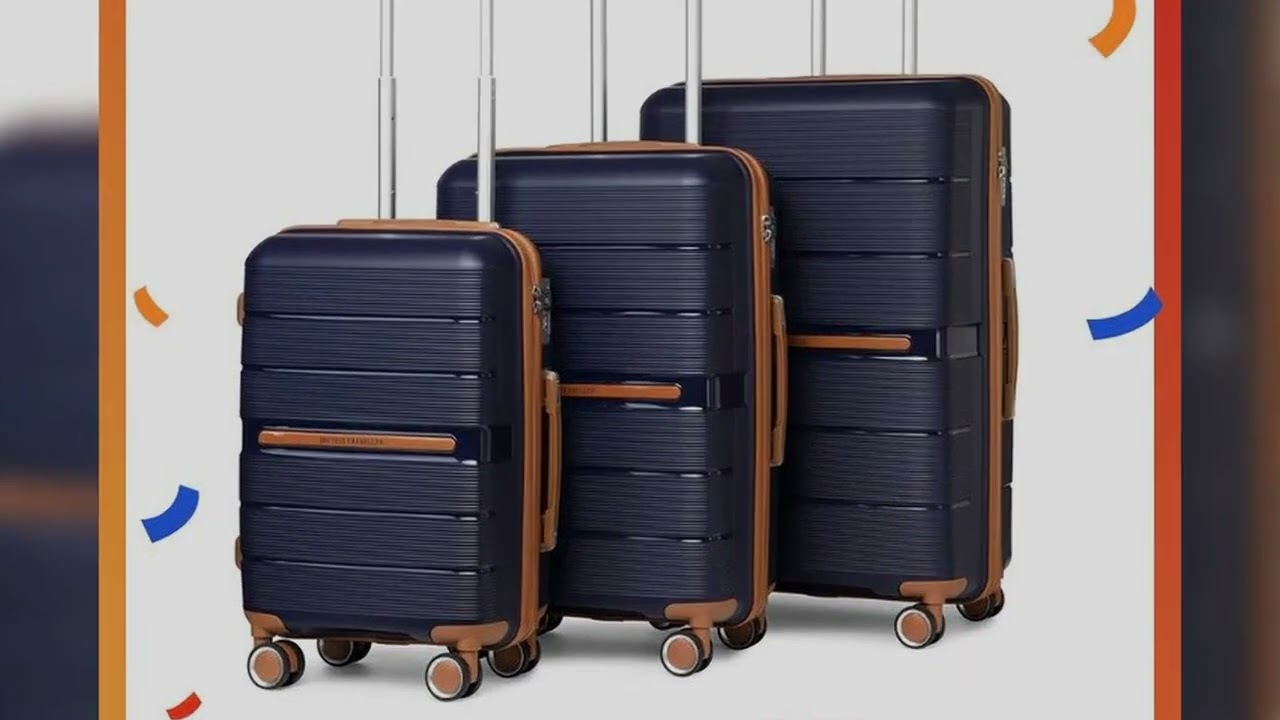 A must-have product! British Traveller 3 Piece Case Set 100% PP 8 Spinner Wheels TSA Lock Hard-She