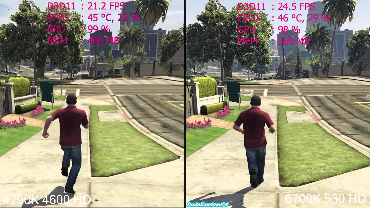 Skylake 6700k 530 Hd Vs 4790k 4600 Hd Gta 5 Frame Rate Comparison Youtube