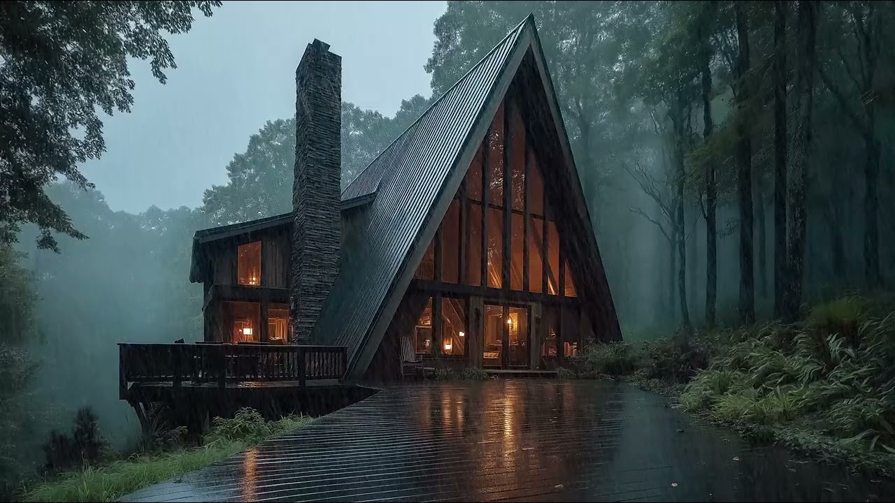 Relaxing Audio at Cozy Cabin in the Woods With Raining 🌲| Soft Night Rainfall for Deep Sleep Aid