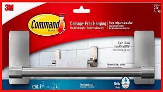 Command BATH41-SN-ES 3M 9" Holder Hand, Satin Nickel, 1-Towel Bar, 4-Water-Resistant Strips