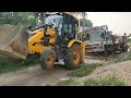 Heavy weight Lorry stuck in mud place and  Rescue two JCB 3dx machine