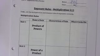 Unit 5 - Exponent Rules - Multiplication 5.1.1