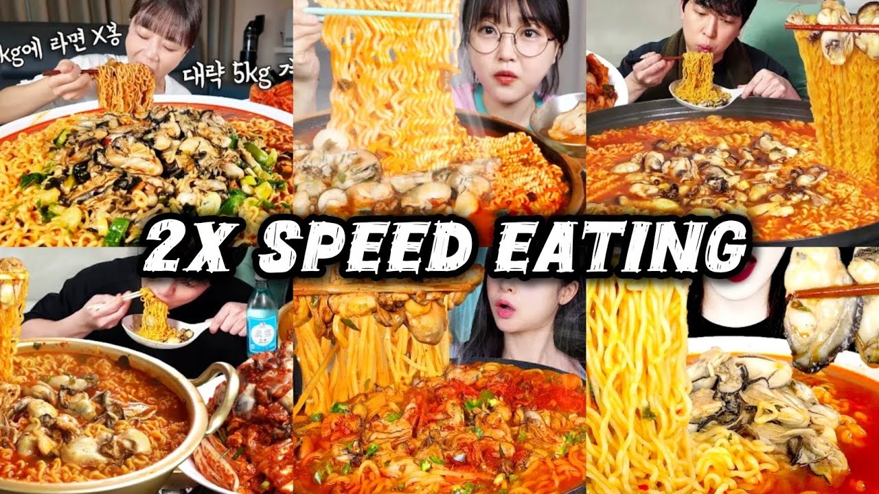Oyster Ramyeon Spicy Noodles Soup Mukbang | ASMR 2x Speed Eating Show