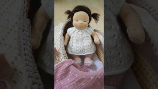 #waldorf #baby #doll 7 inch/18 cm tall in a crochet cradle  #waldorfdoll #handmadedoll #ecotoy