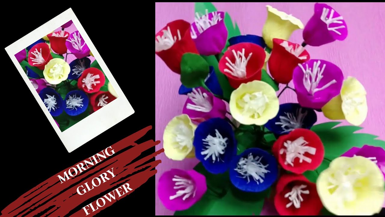 how to make morning glory flower from crepe paper Rainbow craft YouTube