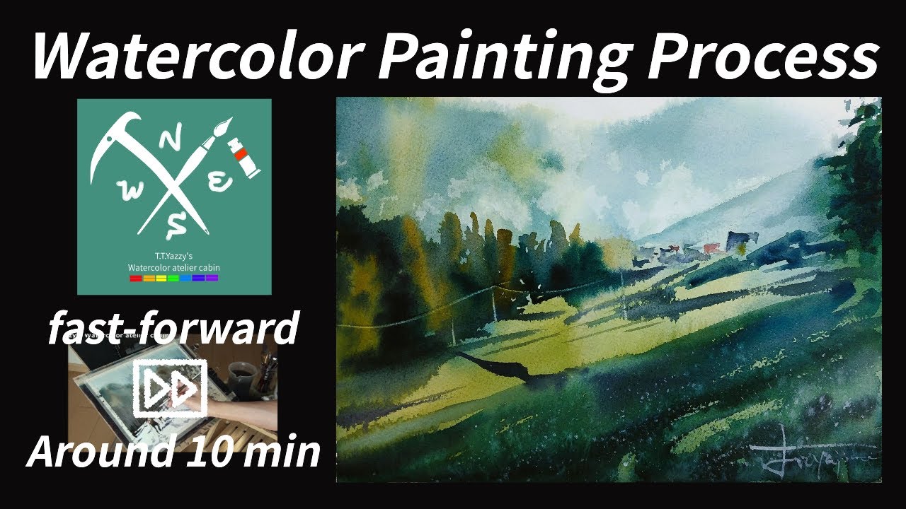 Morning in the tea plantation - Watercolor painting process