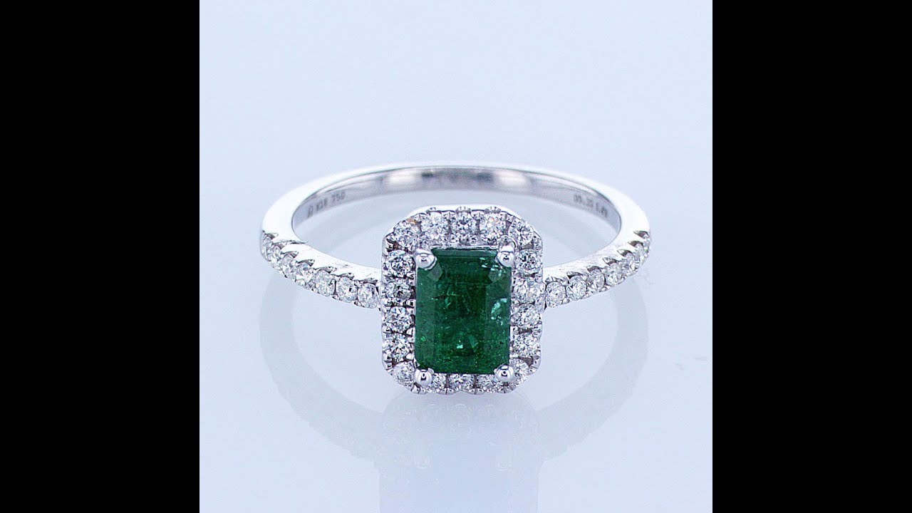 1.35Ct 18K White Gold Emerald and Diamond Ring - YouTube