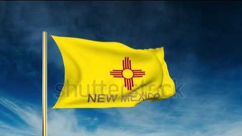 new mexico flag slider style with title. Waving in the wind with cloud background animation Stock