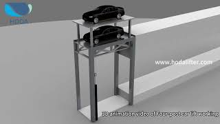 3D animation video of Four-post car lift working