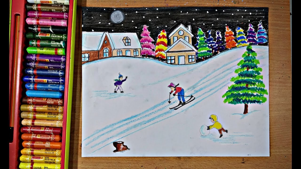 wallpapers Winter Season Drawing Images how to draw winter season scenery winter season drawing moonlight night winter season drawing