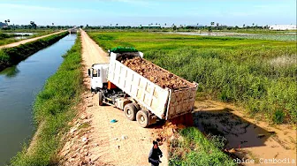 Incredible FIRST Dump Truck Unloading & Experience Operating Of Project Filling Land Dozer Leveling